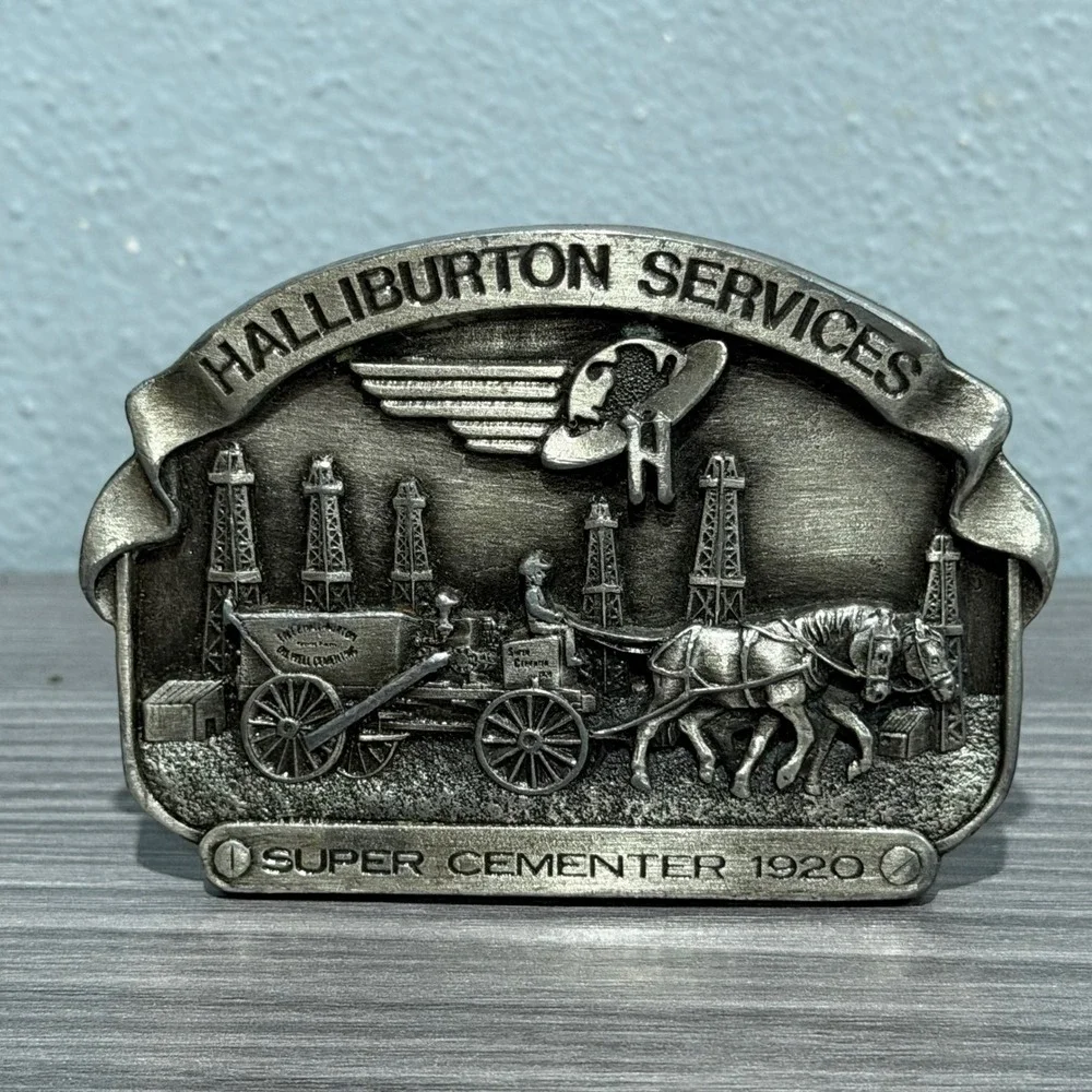 Vintage 1982 Halliburton Services Super Cementer 1920 Belt Buckle Oil Gas Promo